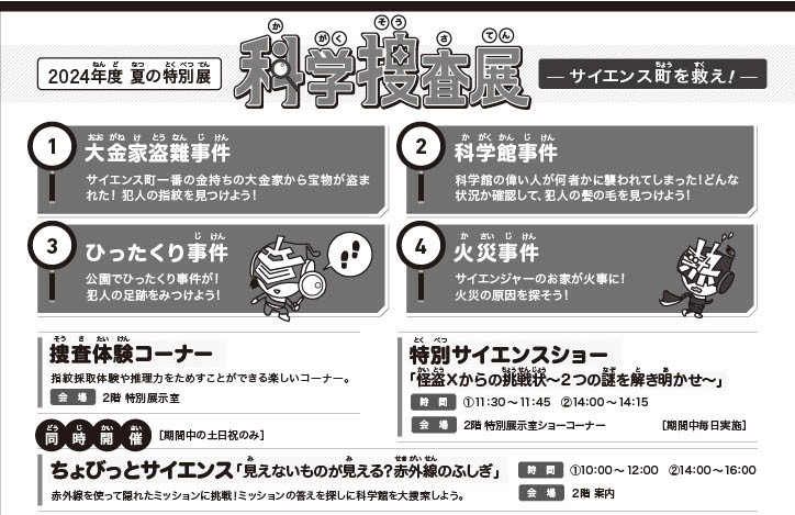 2024年度夏の特別展「科学捜査展～サイエンス町を救え！～」【終了